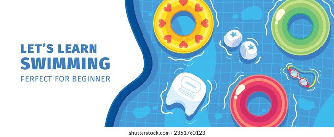 Children Swimming Lessons. swimming classes background. swimming training concept. Vector Illustration. Poster, Banner, Flyer, Template. social media post. Swimming lesson promotion poster. Coaching.