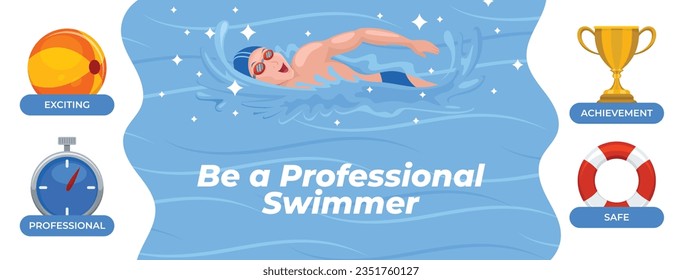 Children Swimming Lessons. swimming classes background. swimming training concept. Vector Illustration. Poster, Banner, Flyer, Template. social media post. Swimming lesson promotion poster. Coaching.