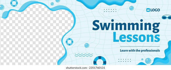 Children Swimming Lessons. swimming classes background. swimming training concept. Vector Illustration. Poster, Banner, Flyer, Template. social media post. Swimming lesson promotion poster. Coaching.