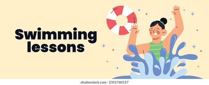 Children Swimming Lessons. swimming classes background. swimming training concept. Vector Illustration. Poster, Banner, Flyer, Template. social media post. Swimming lesson promotion poster. Coaching.