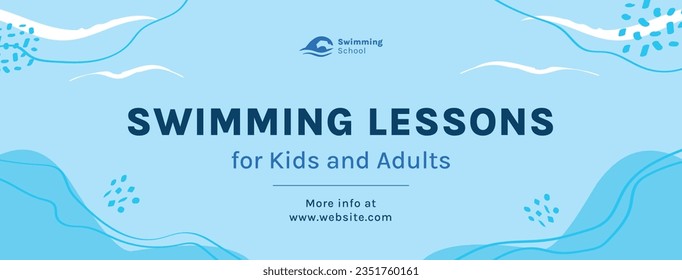 Niños Nadando Lecciones. clases de natación de fondo. concepto de entrenamiento de natación. Ilustración vectorial. Cartel, cartel, volante, plantilla. publicación en medios sociales. Cartel de promoción de clases de natación. Coaching.