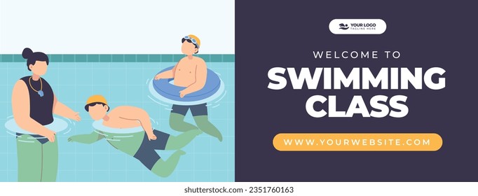 Children Swimming Lessons. swimming classes background. swimming training concept. Vector Illustration. Poster, Banner, Flyer, Template. social media post. Swimming lesson promotion poster. Coaching.