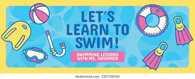 Children Swimming Lessons. swimming classes background. swimming training concept. Vector Illustration. Poster, Banner, Flyer, Template. social media post. Swimming lesson promotion poster. Coaching.