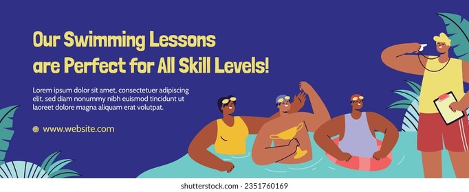 Children Swimming Lessons. swimming classes background. swimming training concept. Vector Illustration. Poster, Banner, Flyer, Template. social media post. Swimming lesson promotion poster. Coaching.