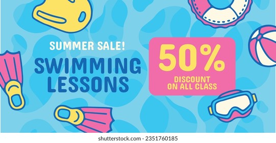 Children Swimming Lessons. swimming classes background. swimming training concept. Vector Illustration. Poster, Banner, Flyer, Template. social media post. Swimming lesson promotion poster. Coaching.