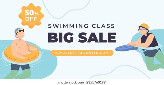 Niños Nadando Lecciones. clases de natación de fondo. concepto de entrenamiento de natación. Ilustración vectorial. Cartel, cartel, volante, plantilla. publicación en medios sociales. Cartel de promoción de clases de natación. Coaching.