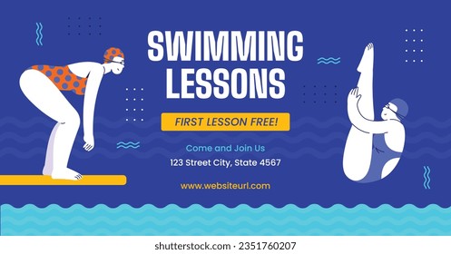 Children Swimming Lessons. swimming classes background. swimming training concept. Vector Illustration. Poster, Banner, Flyer, Template. social media post. Swimming lesson promotion poster. Coaching.