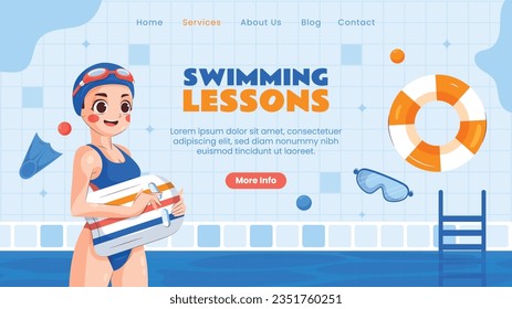 Children Swimming Lessons. swimming classes background. swimming training concept. Vector Illustration. Poster, Banner, Flyer, Template. social media post. Swimming lesson promotion poster. Coaching.