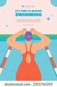 Children Swimming Lessons. swimming classes background. swimming training concept. Vector Illustration. Poster, Banner, Flyer, Template. social media post. Swimming lesson promotion poster. Coaching.