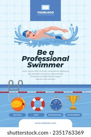 Children Swimming Lessons. swimming classes background. swimming training concept. Vector Illustration. Poster, Banner, Flyer, Template. social media post. Swimming lesson promotion poster. Coaching.