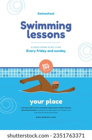 Children Swimming Lessons. swimming classes background. swimming training concept. Vector Illustration. Poster, Banner, Flyer, Template. social media post. Swimming lesson promotion poster. Coaching.