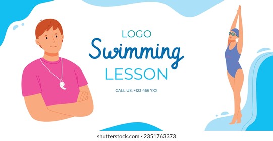 Children Swimming Lessons. swimming classes background. swimming training concept. Vector Illustration. Poster, Banner, Flyer, Template. social media post. Swimming lesson promotion poster. Coaching.