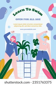 Children Swimming Lessons. swimming classes background. swimming training concept. Vector Illustration. Poster, Banner, Flyer, Template. social media post. Swimming lesson promotion poster. Coaching.