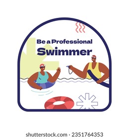 Niños Nadando Lecciones. clases de natación de fondo. concepto de entrenamiento de natación. Ilustración vectorial. Cartel, etiqueta, pegatina, plantilla. publicación en medios sociales. Cartel de promoción de clases de natación. Coaching.