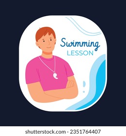 Children Swimming Lessons. swimming classes background. swimming training concept. Vector Illustration. Poster, label, Sticker, Template. social media post. Swimming lesson promotion poster. Coaching.