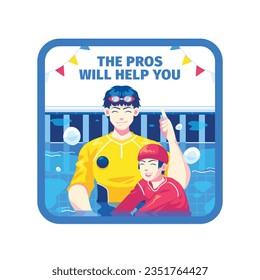 Children Swimming Lessons. swimming classes background. swimming training concept. Vector Illustration. Poster, label, Sticker, Template. social media post. Swimming lesson promotion poster. Coaching.