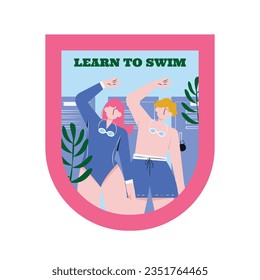 Children Swimming Lessons. swimming classes background. swimming training concept. Vector Illustration. Poster, label, Sticker, Template. social media post. Swimming lesson promotion poster. Coaching.