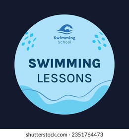 Children Swimming Lessons. swimming classes background. swimming training concept. Vector Illustration. Poster, label, Sticker, Template. social media post. Swimming lesson promotion poster. Coaching.