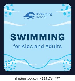 Children Swimming Lessons. swimming classes background. swimming training concept. Vector Illustration. Poster, label, Sticker, Template. social media post. Swimming lesson promotion poster. Coaching.