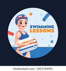 Children Swimming Lessons. swimming classes background. swimming training concept. Vector Illustration. Poster, label, Sticker, Template. social media post. Swimming lesson promotion poster. Coaching.