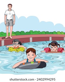Children in the swimming pool vector illustration