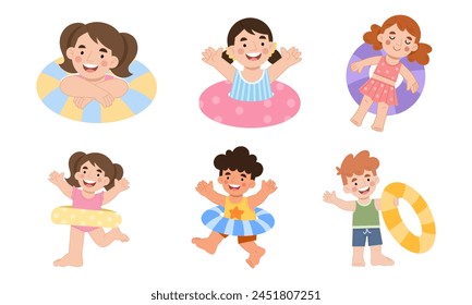 Children swimming set vector illustration