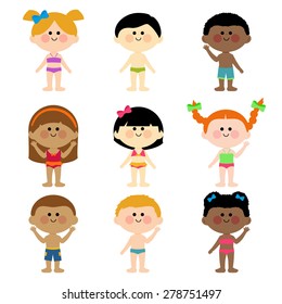 Children in swimsuits. Vector illustration