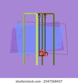 As crianças balançam. Verde, balanço, assento. Conceito de playground. A ilustração vetorial pode ser usada para tópicos como infância, jogo, diversão