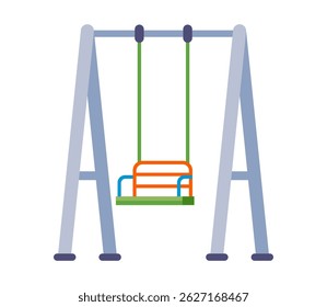 As crianças balançam no parquinho da rua. Ilustração de vetor plano.
