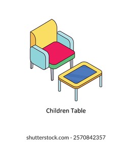 Children Table isometric Colored illustration. EPS File stock illustration