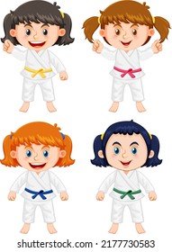 Children In Taekwondo Uniform Illustration