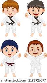 Children In Taekwondo Uniform Illustration