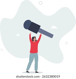 Crianças talento e criatividade.vetor plano ilustration.singer com microfone. vida de personagem .