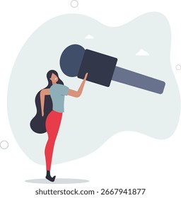 Children talent and creativity.flat vector illustration.singer with microphone.human life.