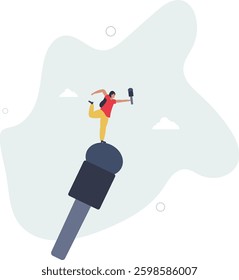 Children talent and creativity.singer with microphone.flat character life .