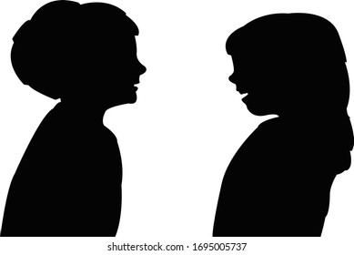children talking heads silhouette vector