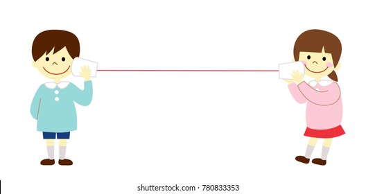 Children talking on a thread phone