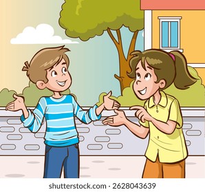 children talking in the park.vector illustration of children chatting