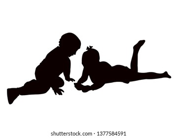 children talking and playing with smarth phone, silhouette vector