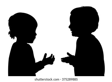 Children Talking, Silhouette Vector