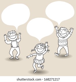 Children talking and speech bubble. Back to School children, magazines, advertising and more illustration. Separate Objects on simple background. Editorial. Education. VECTOR.
