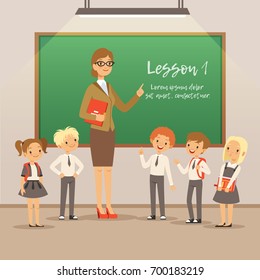 Children Teacher On Lesson Classroom Vector Stock Vector (Royalty Free ...