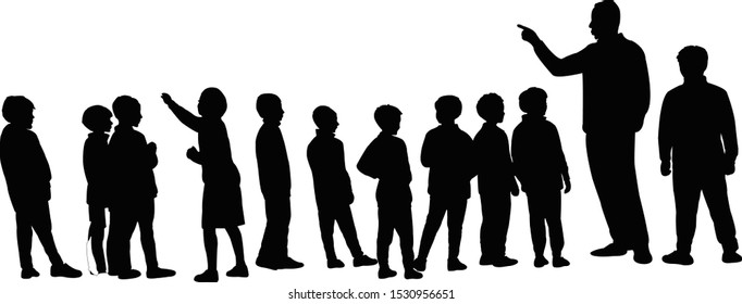 children and teacher together, silhouette vector