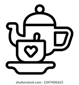Children teapot and mug on plate line icon, kid toys concept, Tea Set sign on white background, Children tableware icon in outline style mobile concept web design. Vector graphics.