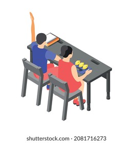 Children technical training centers isometric compositions set with robotic control systems programming science classes isolated vector illustration