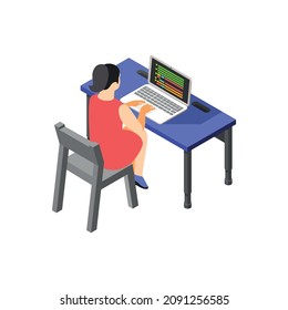 Children technical training centers isometric compositions set with robotic control systems programming science classes isolated vector illustration