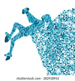 Children, teenager girl rock climber sport athletes climbing wall abstract silhouettes background illustration vector concept made of fragments