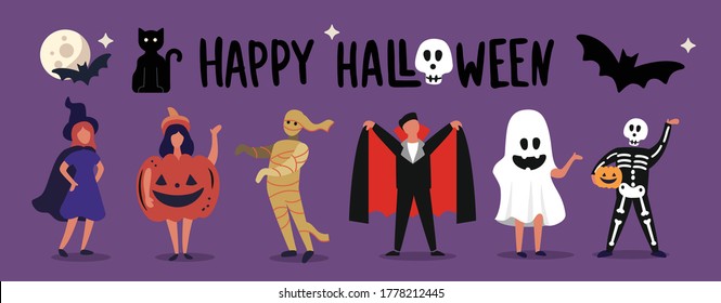 children and teenagers dressed up in Halloween
