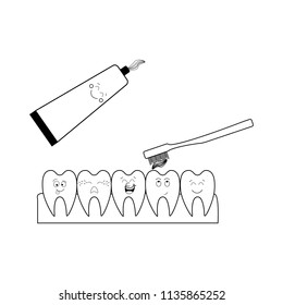 Children Teeth and toothpaste on the white background. Vector illustration