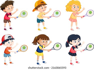 Children Tennis Players Cartoon Illustration Stock Vector (Royalty Free ...